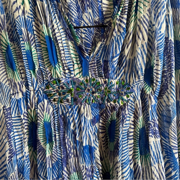 Antik Batik Blue Silk Printed Bohemian Relaxed Dress - Picture 6 of 10